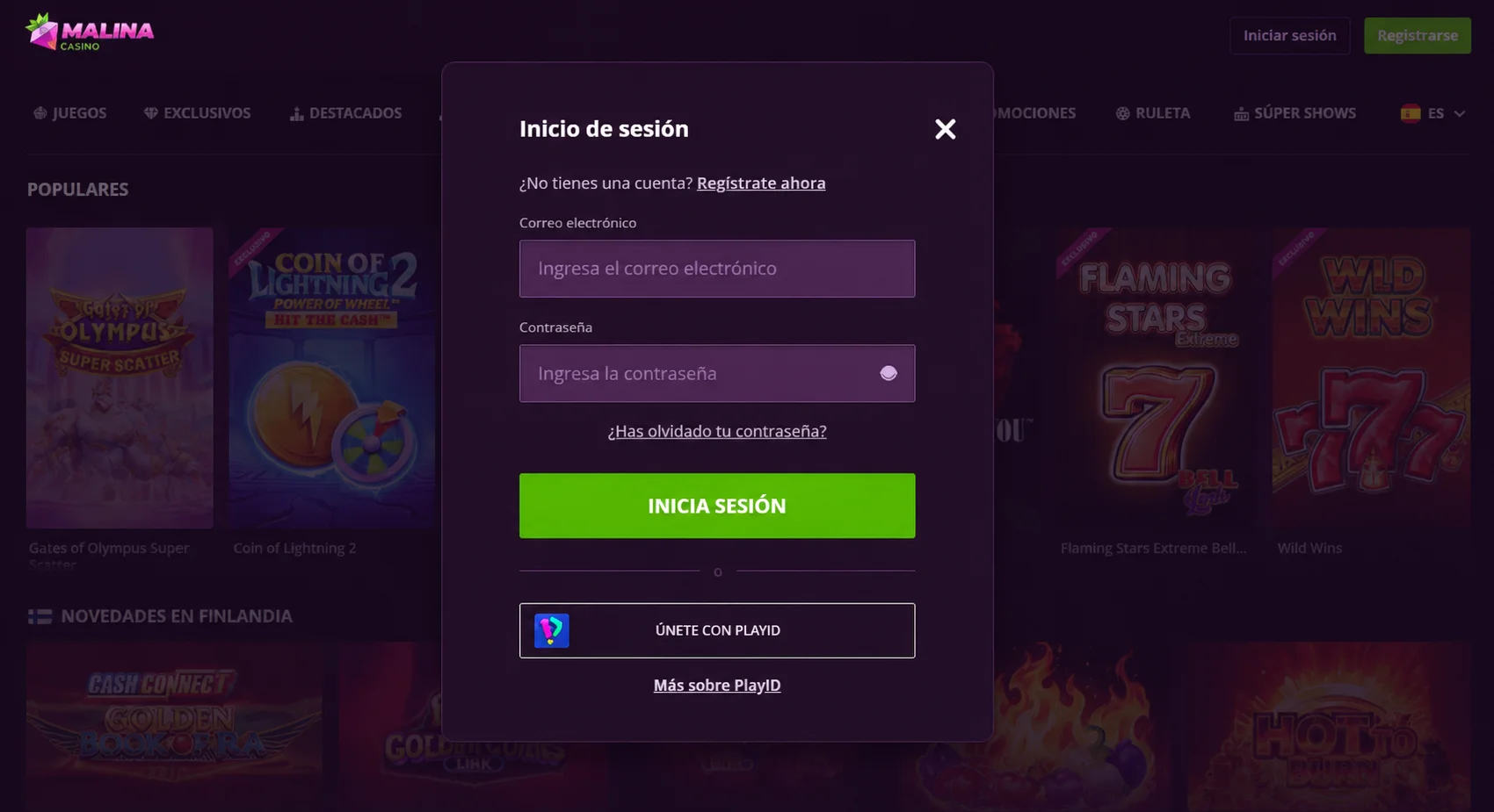 Malina Casino Log in